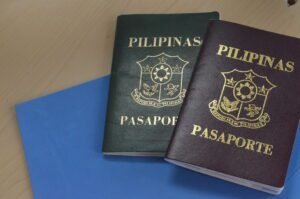 two passports lying on table